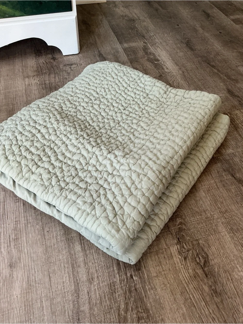 Garnet Hill King Pillow Shams Pair Quilted 100% Cotton Sage Green Handcrafted